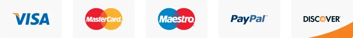 Accepted payment methods: Visa, MasterCard, Maestro, PayPal, and Discover